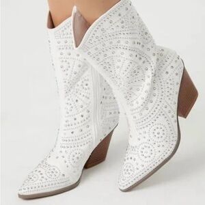 White studded faux leather cowboy boots